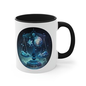Libra Zodiac Sign Coffee Mug, Zodiac Constellation Black Accent Mug, Color Mug Astrology Gift, Libra  Birthday Present