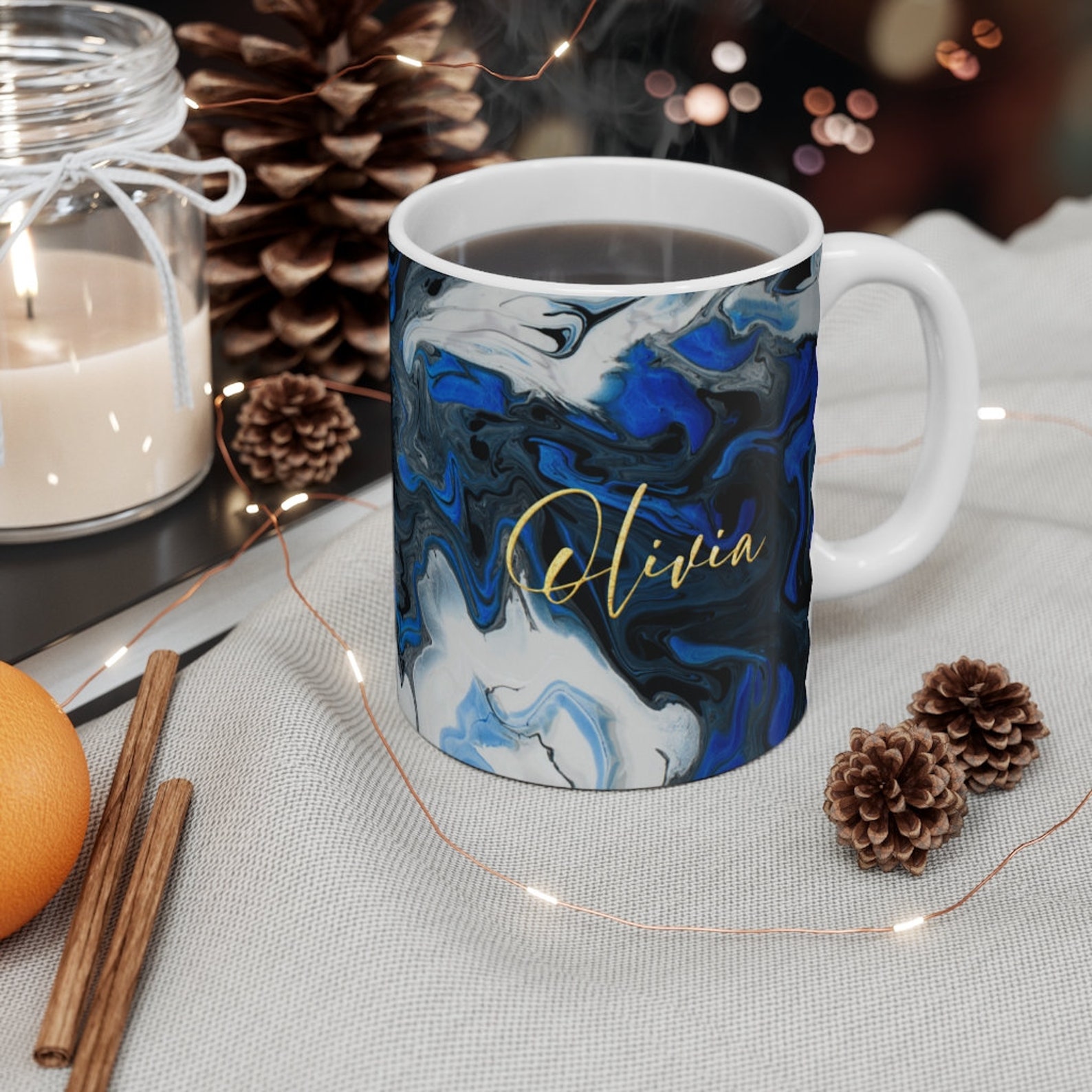 Personalized Marble Mug Custom Name Marble Mug Marble Look Etsy