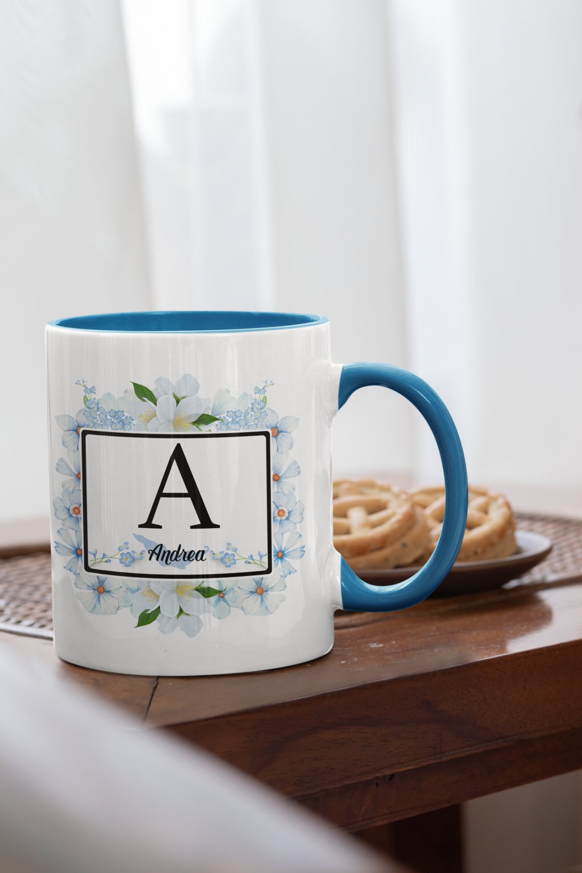 Personalized Monogram Mug with Flowers Custom Name Mug Etsy