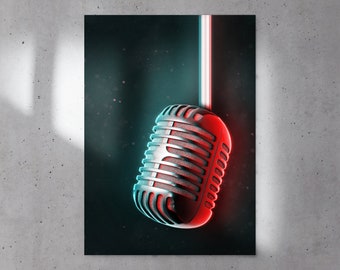 Microphone Poster, Recording Studio Posters, Musician Wall Art, Instrument Wall Decor, Condenser Capacitor Microphone Digital Print Vocalist