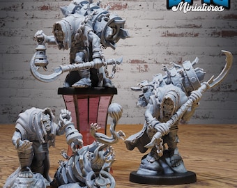 May include: A collection of gray miniature fantasy figures. The figures include a variety of characters, some with large weapons and armor, and others with unique, detailed designs. The Epic Miniatures logo is visible in the top right corner.
