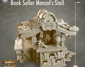 May include: A miniature wooden bookstall with a sign that reads "BOOKS" and a globe on the counter. The stall is decorated with vines and leaves. It measures 68mm in height.