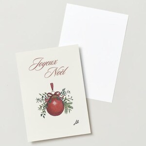 Carte de vœux Noël vintage à imprimer - boule de Noël rouge festive pour décoration