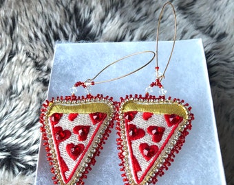 Native Pizza Heart Beaded Earrings