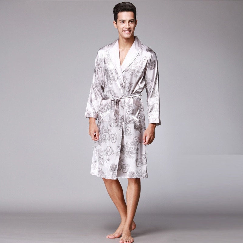 Men Silk Summer and Autumn Satin Kimono Bathrobe Golden - Etsy
