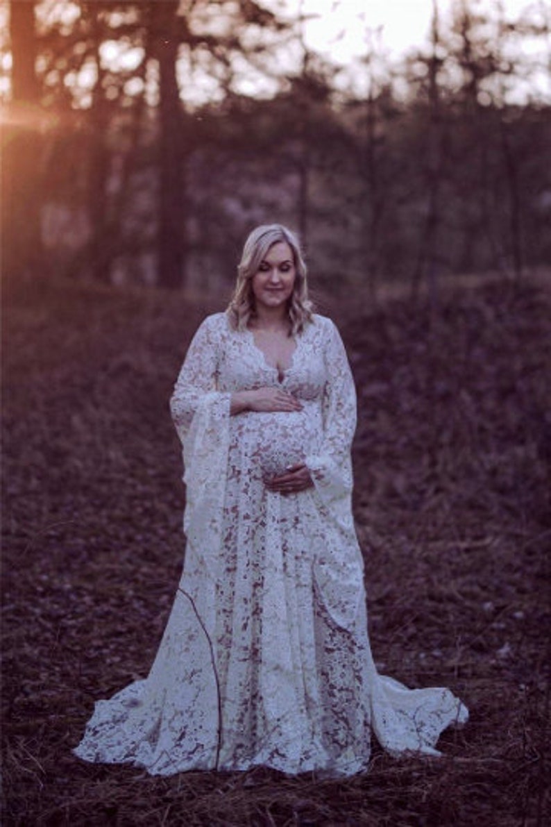 2021 Boho shops Style Lace Maternity Dress For Photography, Maternity Photography Outfit, Maxi Gown Pregnancy Women Lace Long Dress
