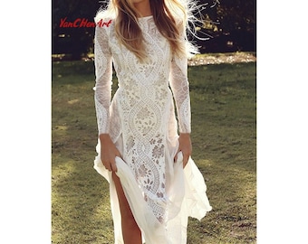white lace long sleeve dress