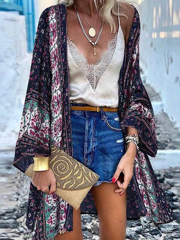 Women Cardigan Summer Open Front Bohemian Floral Printed - Etsy