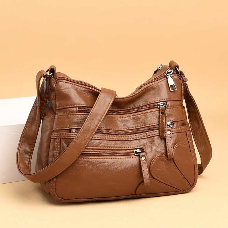 Stylish Printed Crossbody Bag, Pu Leather Zipper Shoulder Bag