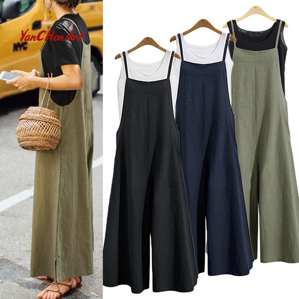 Women Wave Striped Printed Sleeveless Jumpsuit  Wide Leg Pants Romper Dungaree Bib Overalls Woman Summer Casual Loose Playsuits