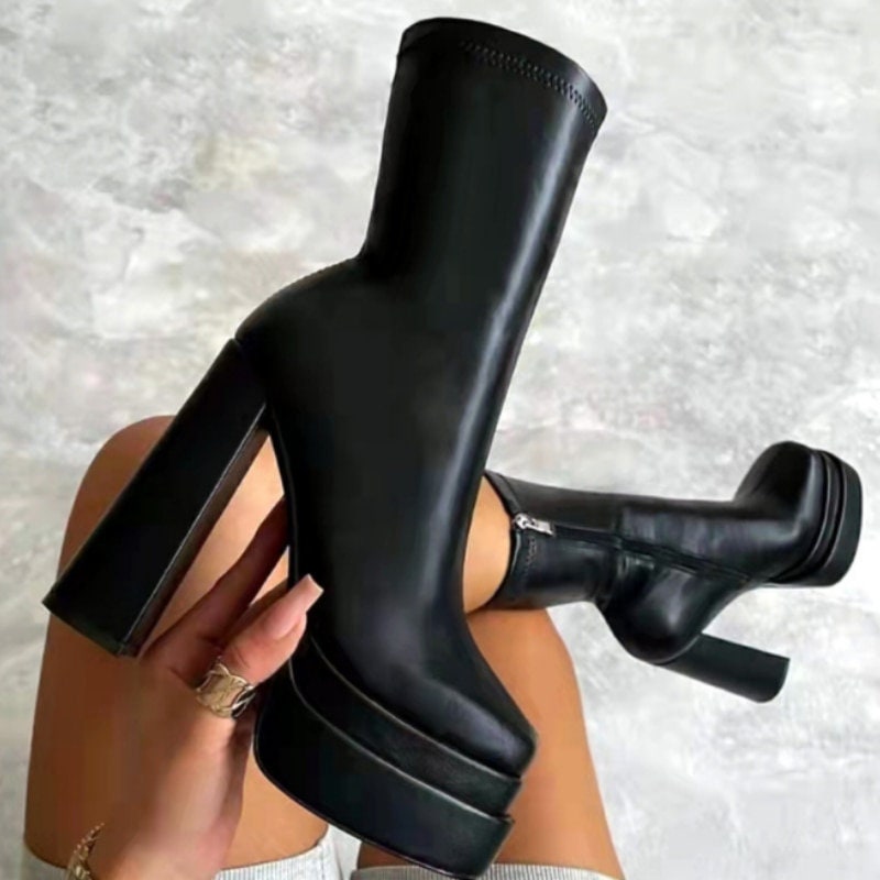 New Women Platform Boots Chunky Heels Designer Shoes for - Etsy