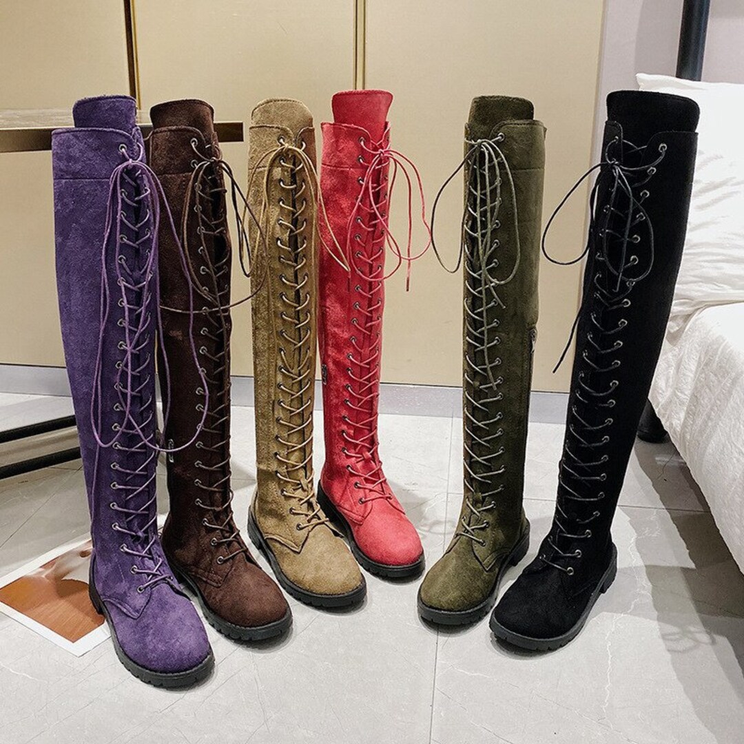 Casual Women's Boots Low Heels Flock Winter Over Knee Etsy Australia