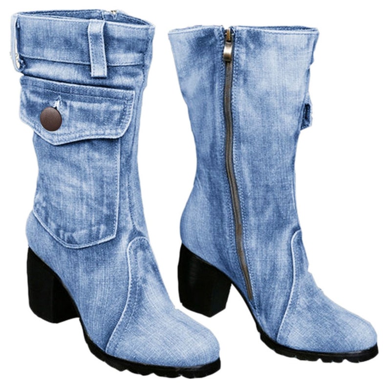 Blue Jeans Boots Women's Midrise Rome Solid Slipon Etsy