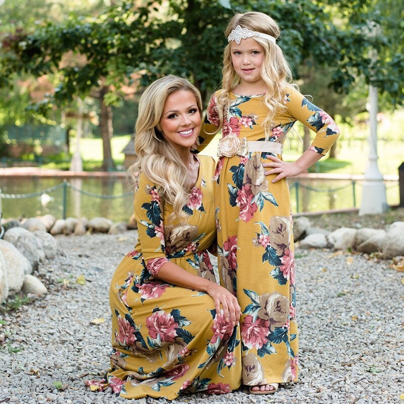 Long Sleeve Matching Mother Daughter Dress Clothes Floral - Etsy