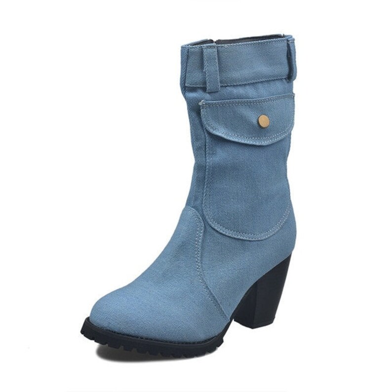 Blue Jeans Boots Women's Midrise Rome Solid Slipon Etsy