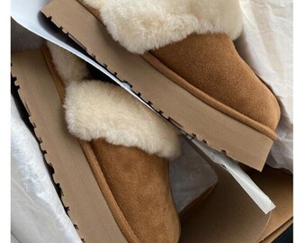 Platform mini ugg dupe winter slippers kerstcadeau cadeau - Etsy België