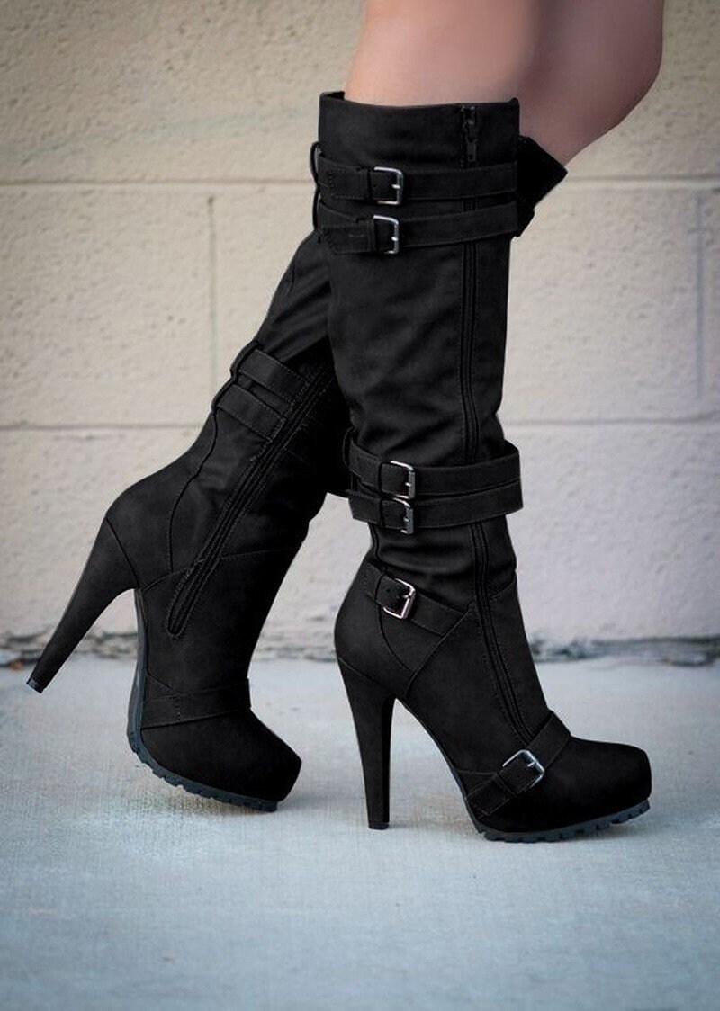 Women Platform Buckle Knee High Boots Women's Zip Pumps - Etsy