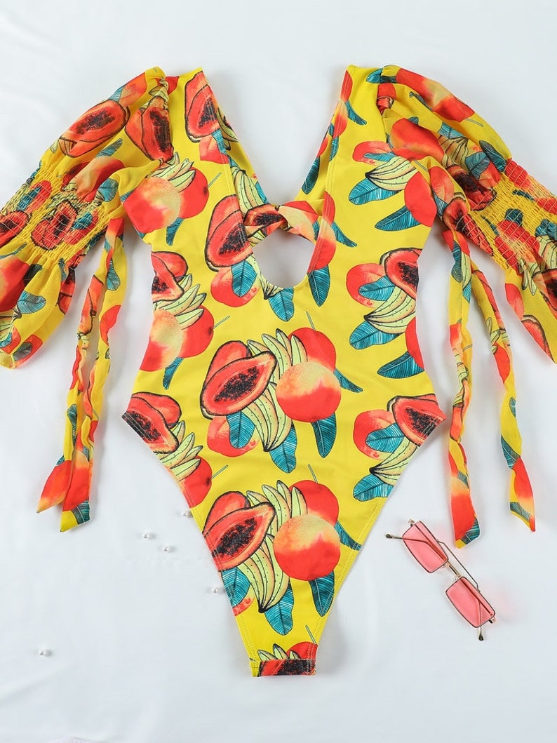 Half Sleeve One Piece Swimsuits High Cut Swimwear Women Etsy