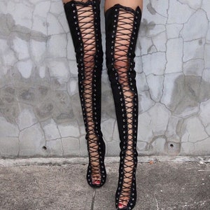 2022 Black Sexy Over The Knee Boots Women High Heels Shoes Ladies