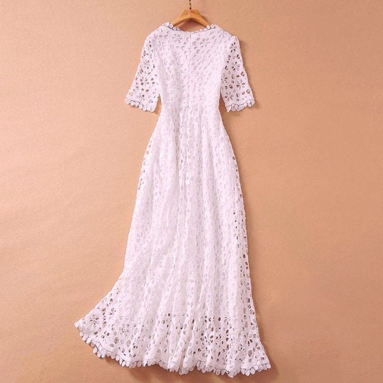 Elegant White Maxi Dress for Women V Neck Half Sleeve High - Etsy