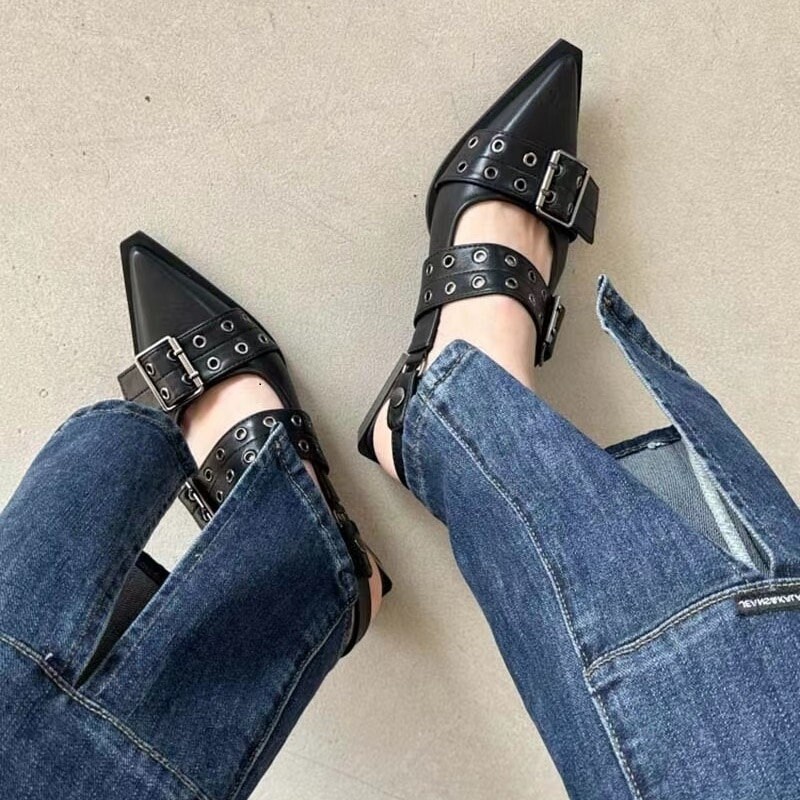 Slingback Shoes Gothic Chunky Heels Women's Pumps Rivet - Etsy