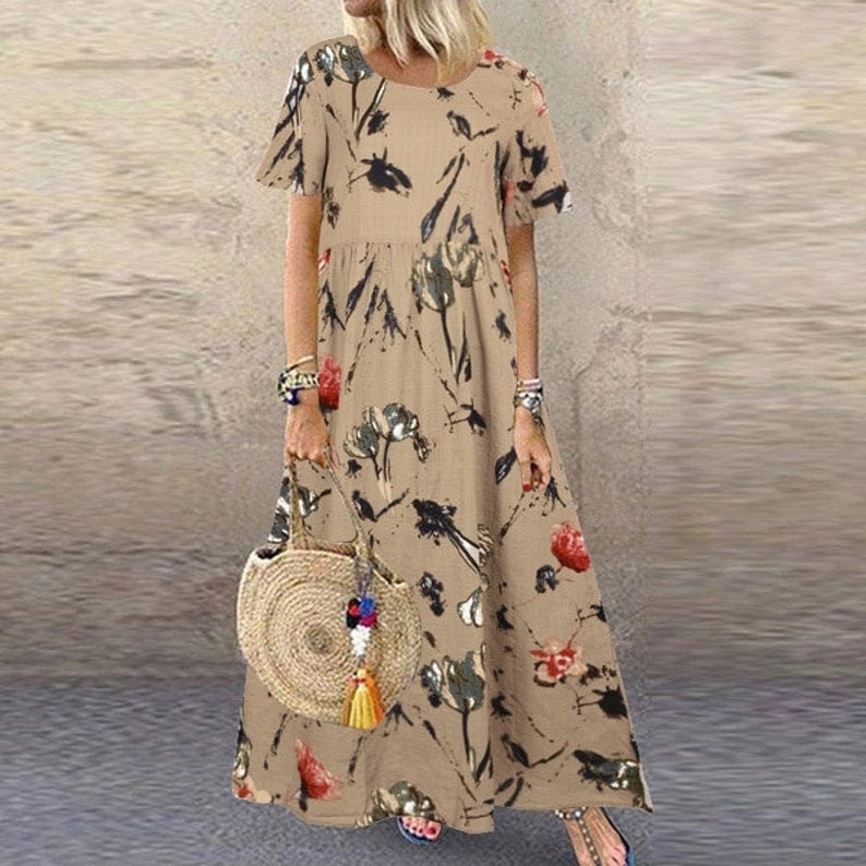 Vintage Floral Long Dress Women Summer Elegant Linen Short | Etsy