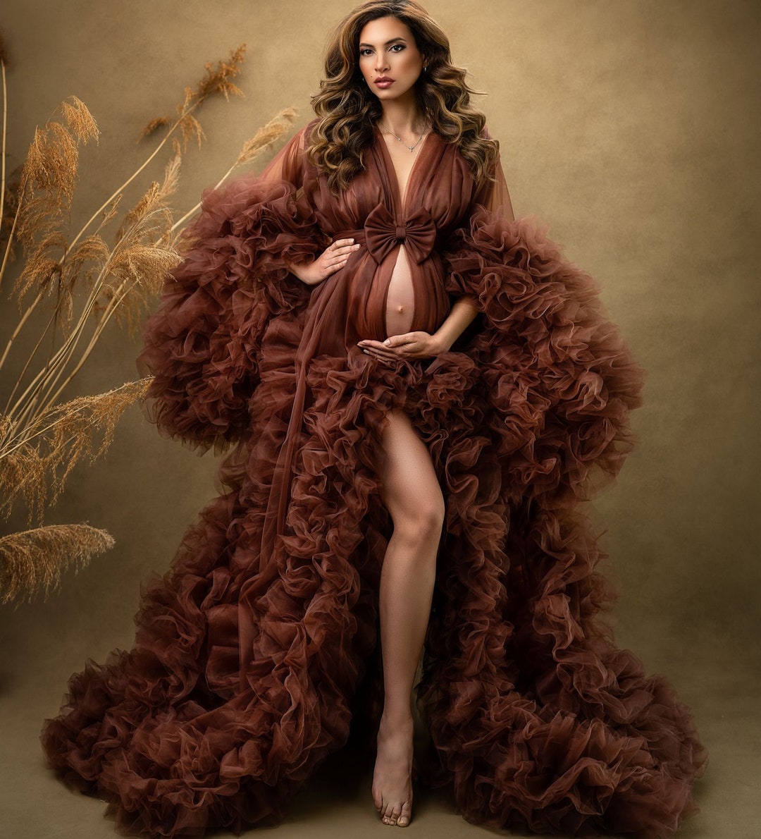 Brown Maternity Dresses for Babyshower Ruffled Tiered Skirts Etsy