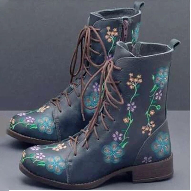 Woman Ankle Boots Embroidery Big Size 43 Flower Boots 2022 - Etsy