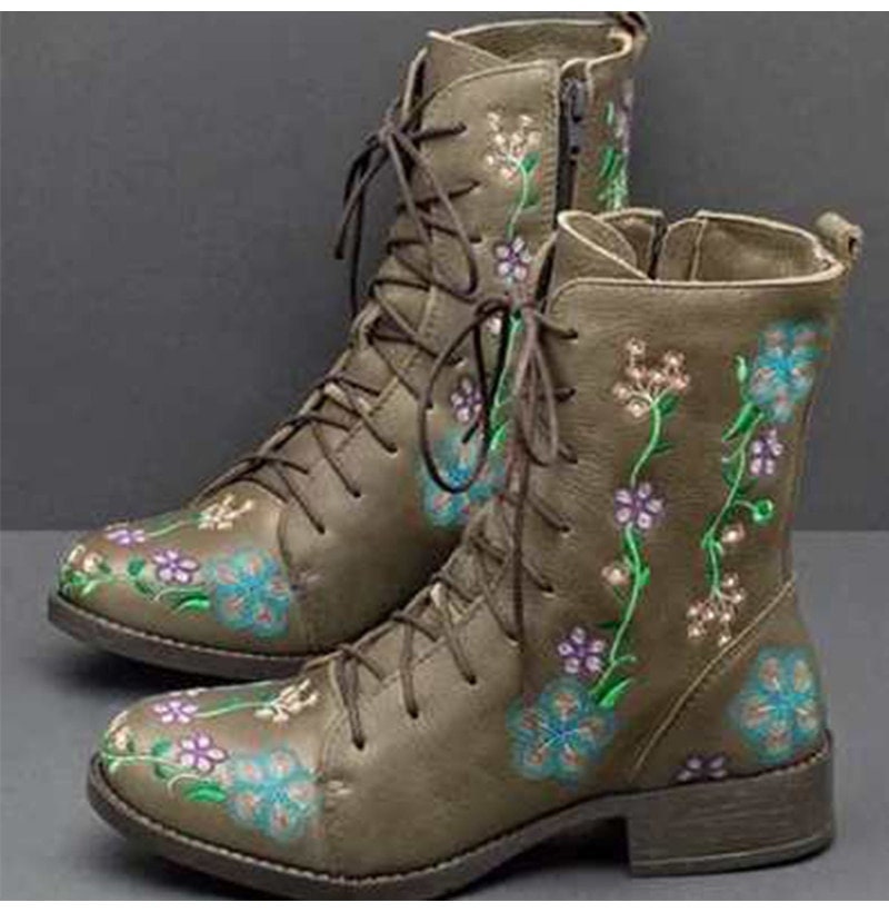 Woman Ankle Boots Embroidery Big Size 43 Flower Boots 2022 - Etsy