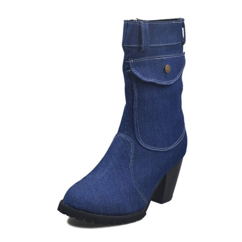 Blue Jeans Boots Women's Midrise Rome Solid Slipon Etsy