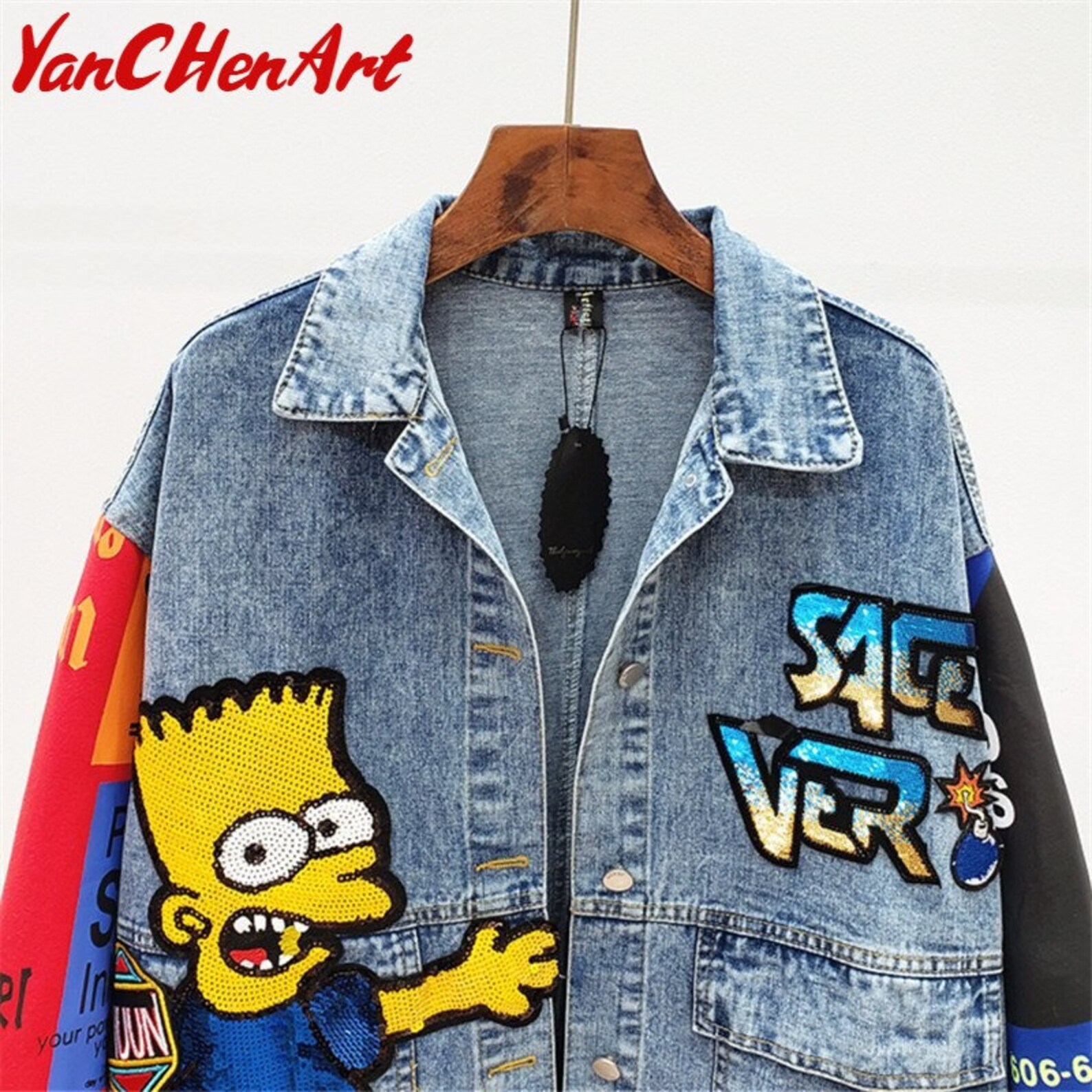 Fashion Cartoon Denim Jacket Women Sequin Print Long sleeve | Etsy