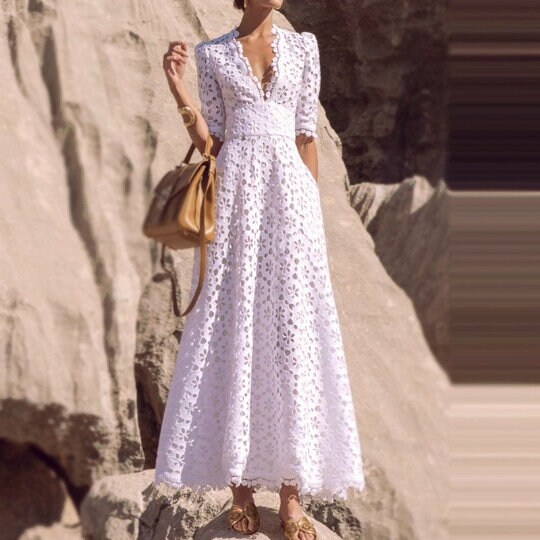 White Maxi Dress - Etsy