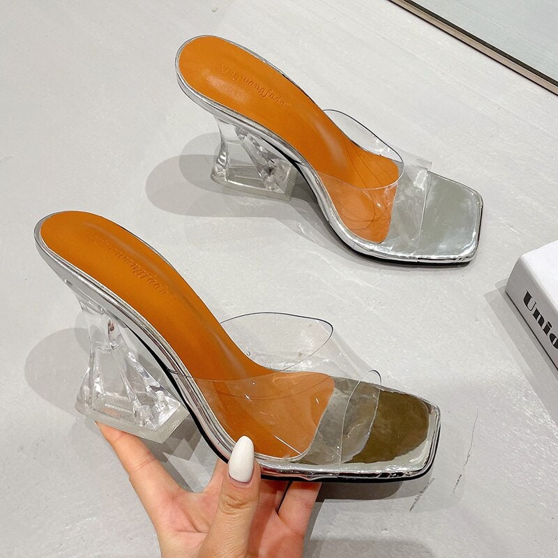 Female Crystal High Heels Slippers 2022 New Peep Toe Casual - Etsy