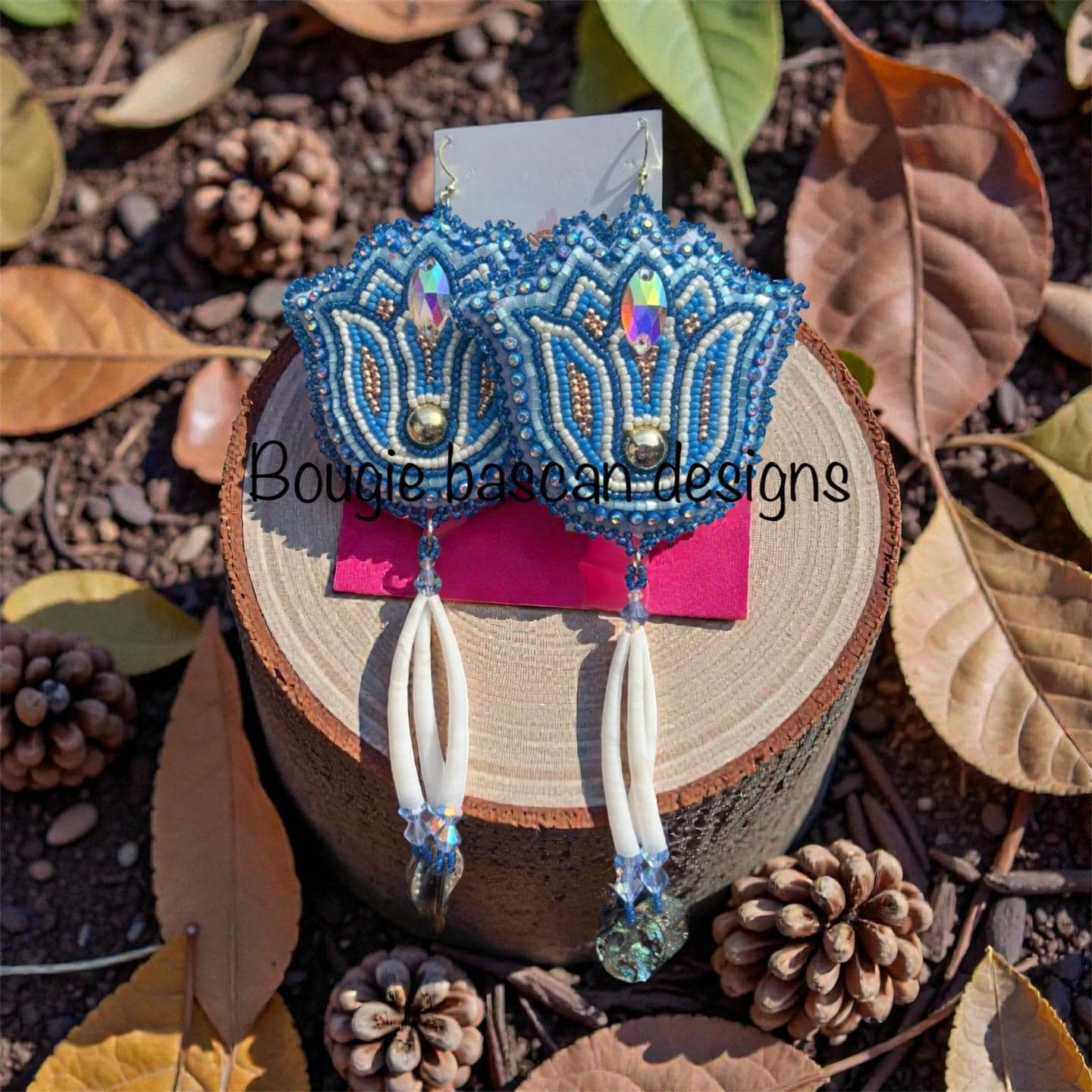 Native American Beaded Flower Earrings With Dentailium Shells and ...