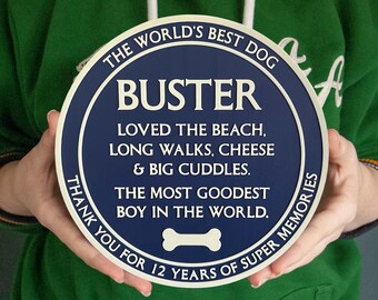 Personalised Dog Memorial Plaque: 3D Printed Blue Pet Plaque