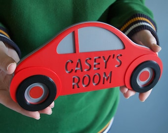Personalised Car Sign, 3D printed to order – Boys Room Decor, add a name, choose your colours