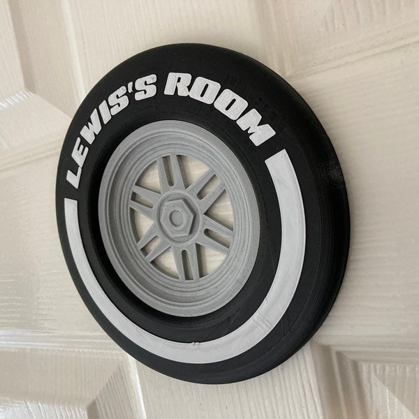 Personalised Formula Motor Racing Car wheel and tyre door plaque sign – now available in 3 sizes!