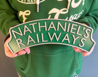 Personalised Train Headboard Sign: 3D Printed Two Line vintage steam train decor