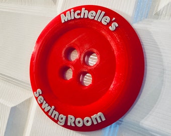 Personalised Sewing Room Door Plaque: 3D Printed Button Decor