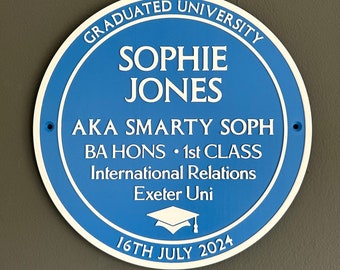 Personalised Graduation Blue Plaque: 3D Printed Gift