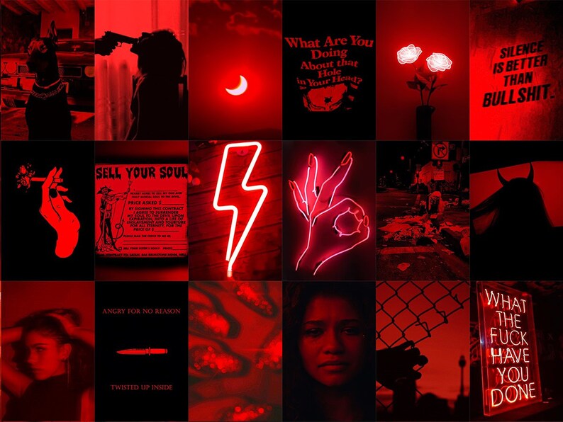 Dark Red Aesthetic Collage Kit Grunge Wall Collage Y2K Etsy