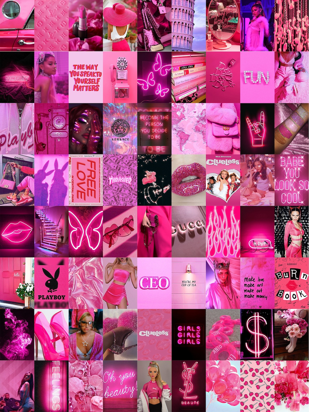 Y2K Hot Pink Wall Collage Kit, 50pcs + Free Tape