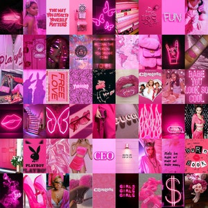 Boujee Pink Wall Collage Kit Prints 72pcs Neon Pink Wall Collage Kit ...