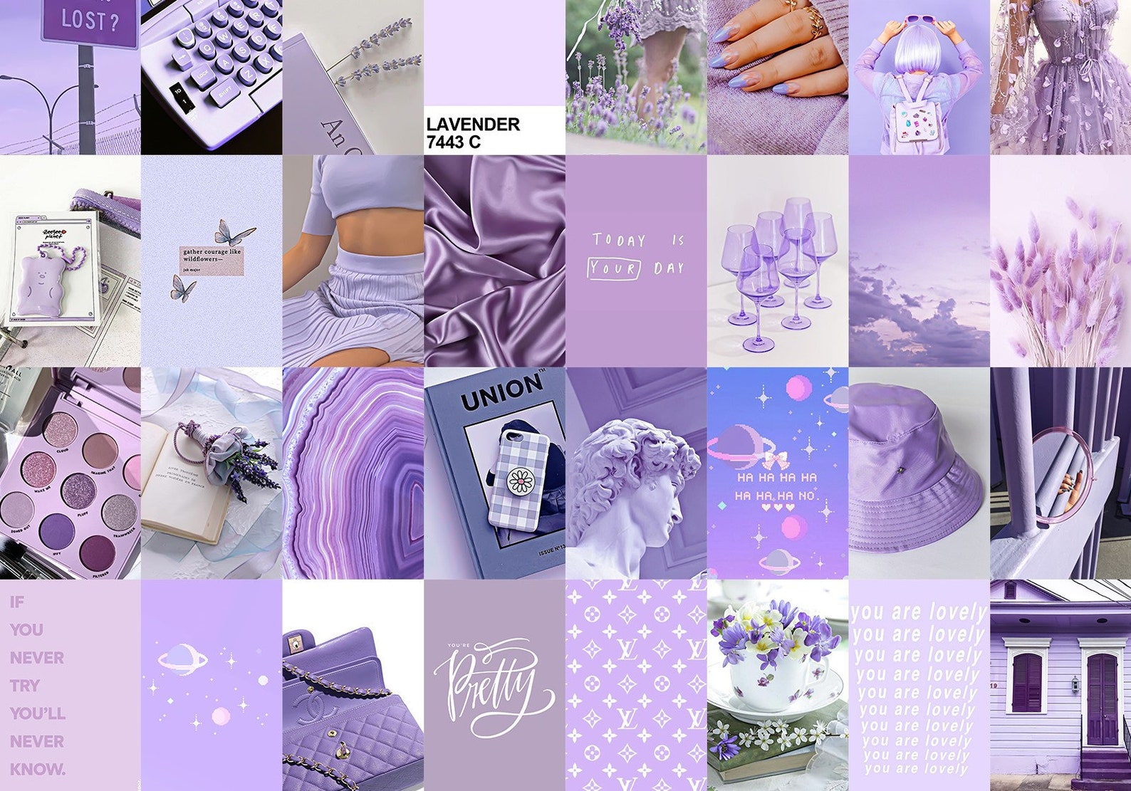 Lavender Wall Collage Kit Soft Purple Aesthetic Collage Kit Etsy
