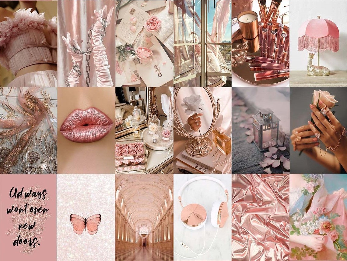 PINK ROSE GOLD Wall Collage Kit Aesthetic Wall Collage Kit Etsy