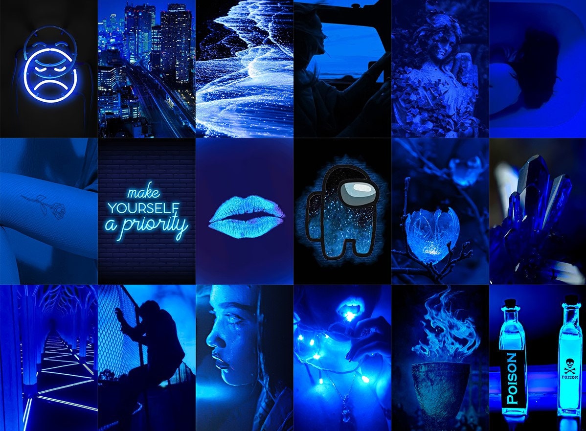 Dark Blue Aesthetic Collage Kit Grunge Wall Collage Y2K - Etsy UK