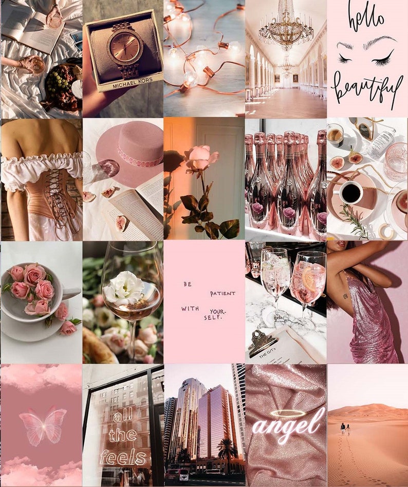 PINK ROSE GOLD Wall Collage Kit Aesthetic Wall Collage Kit - Etsy