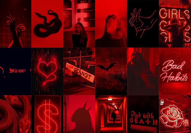 Dark Red Aesthetic Collage Kit Grunge Wall Collage Y2K Etsy