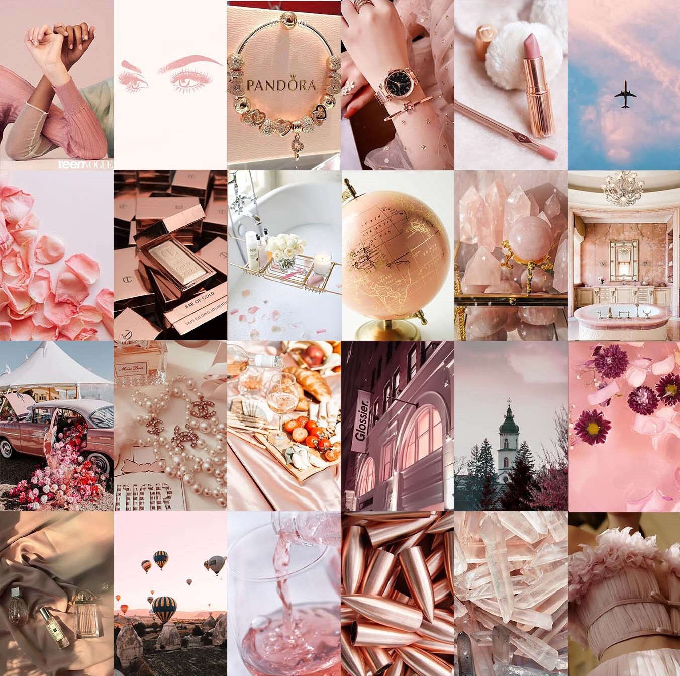 PINK ROSE GOLD Wall Collage Kit Aesthetic Wall Collage Kit Etsy