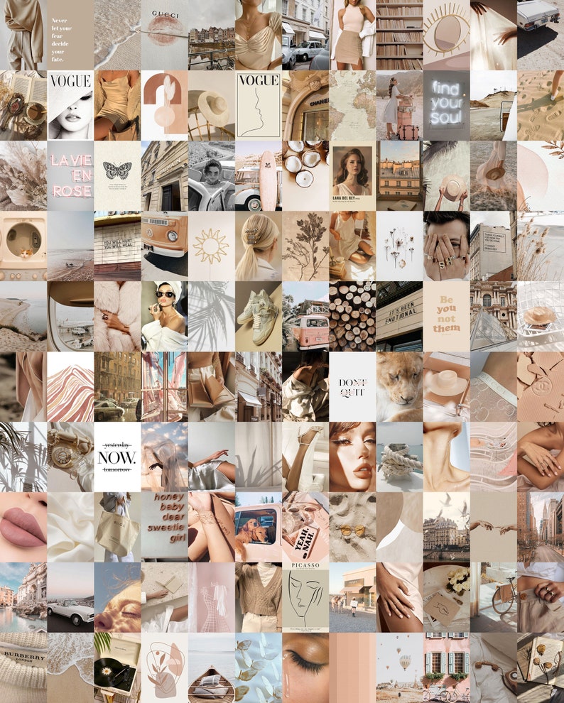 Creamy Pink Wall Collage Kit (Digital Download) 150Pcs - Beige Wall Collage Kit, Y2K Aesthetic Collage, VSCO Wall Collage, Dorm Room Decor 